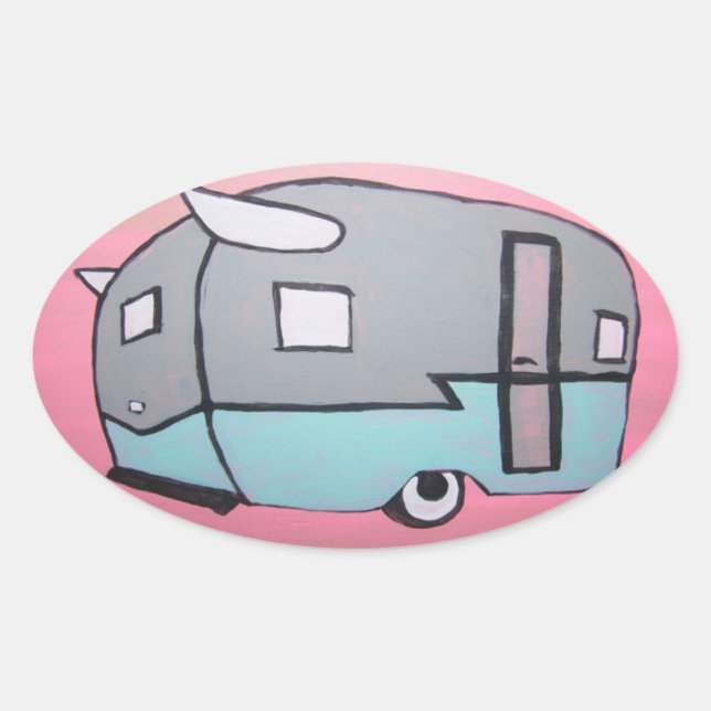 Adesivo Oval Vinheta Oval do Retro-Rosa Airstream (Frente)