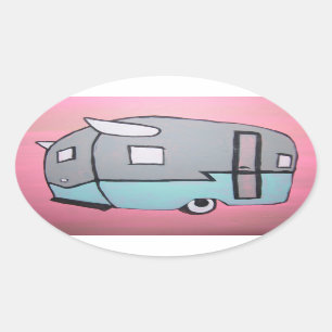 Adesivo Oval Vinheta Oval do Retro-Rosa Airstream
