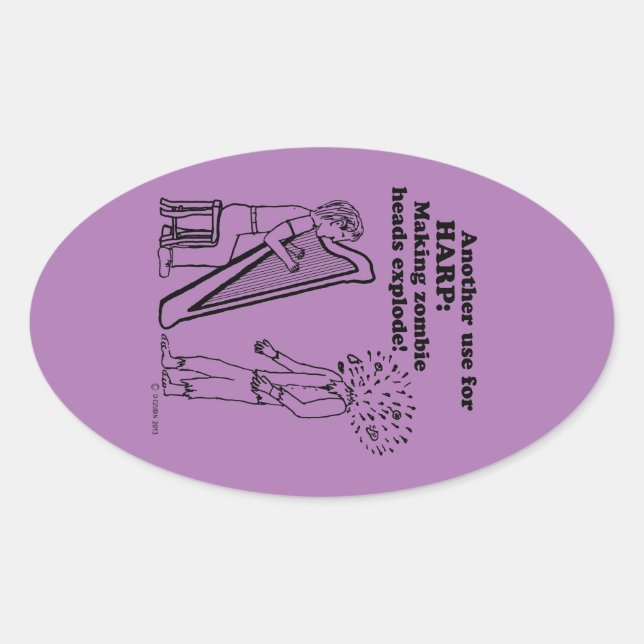Adesivo Oval Vinheta Oval Explosiva Harp Zombie (Frente)