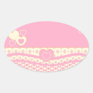 Adesivo Oval Vinheta Oval Eyelet do Coração Rosa