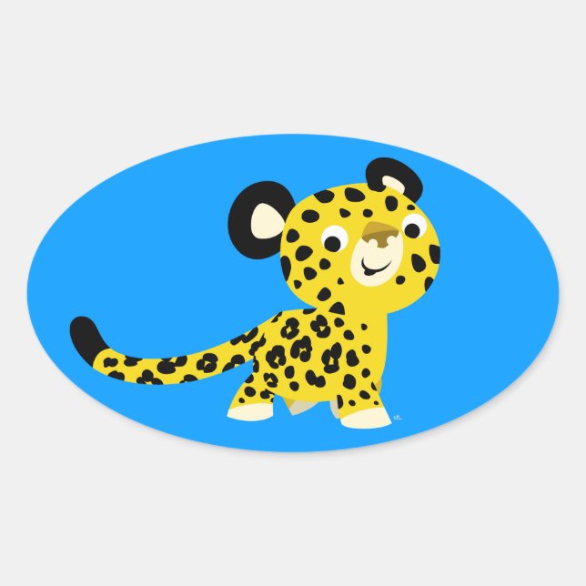 Adesivo Oval Vinheta Oval-Leopardo-Bonita de Cartoon (Frente)