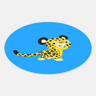 Adesivo Oval Vinheta Oval-Leopardo-Bonita de Cartoon