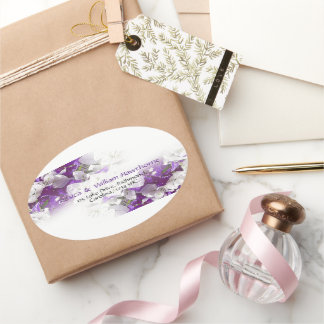 Adesivo Oval Vinheta Oval Púrpura Floral Branco