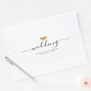 Adesivo Oval Vinheta Oval Simples e Dourada de Casamento Cardí