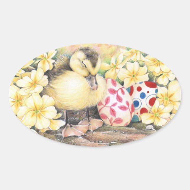 Adesivo Oval Vinheta "Páscoa Ducky Dormindo" (Frente)