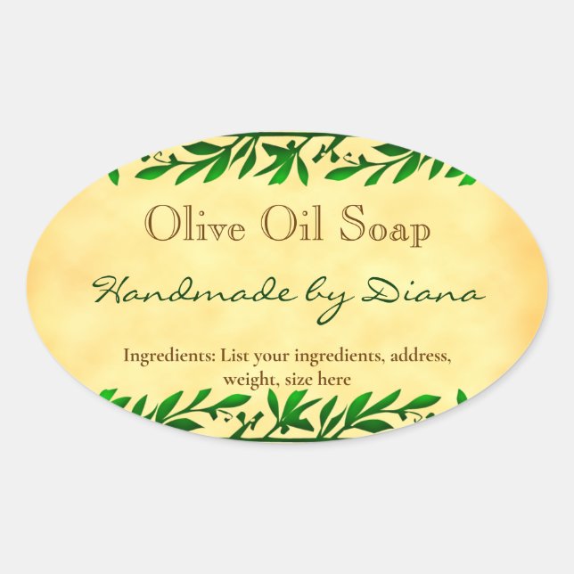 Adesivo Oval Vinheta-pergaminho de Sabão Personalizado de Olive (Frente)