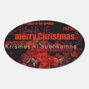 Adesivo Oval Vinheta personalizada de Feliz Natal do Mundo