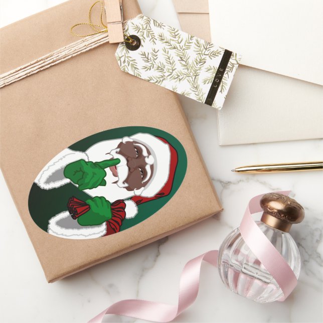 Adesivo Oval Vinheta Santa Clause de Natal de Papais noeis Pret (Presentear)