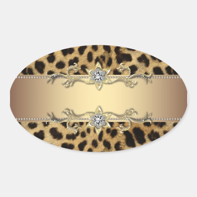 Adesivo Oval Vinheta-sela de envelope Dourado-leopardo (Frente)