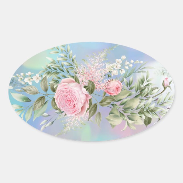 Adesivo Oval Vinhetas da Flor de Envelopes (Frente)