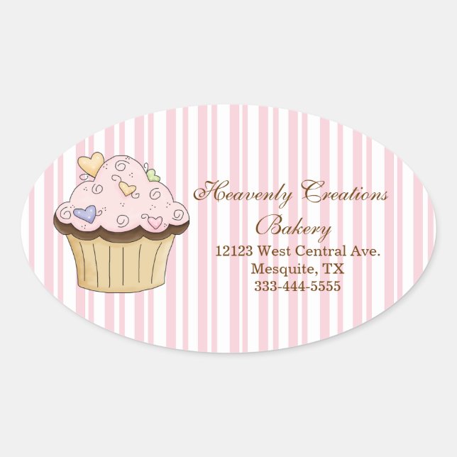 Adesivo Oval Vinhetas de Cupcake doce (Frente)