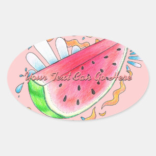Adesivo Oval Vinhetas de Melancia Selvagens