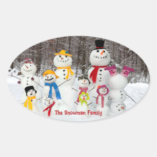 Adesivo Oval Vinhetas De Natal Bonitas De Snowman Com Nome De F