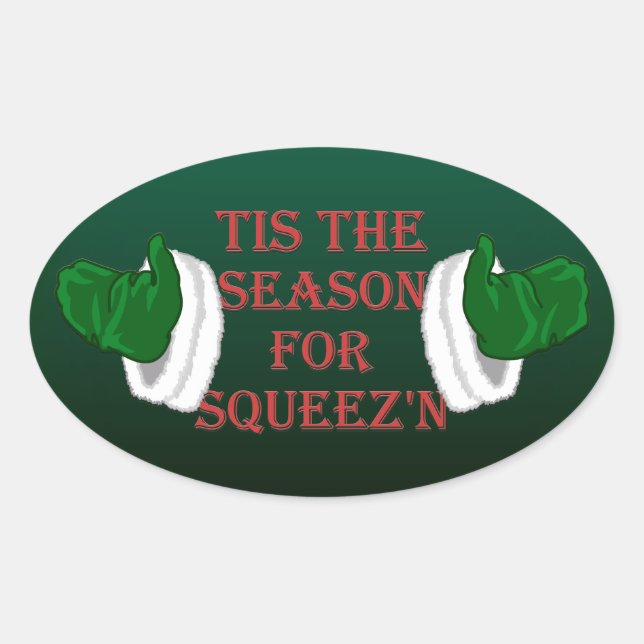 Adesivo Oval Vinhetas de Natal divertidas Papais noeis de Natal (Frente)