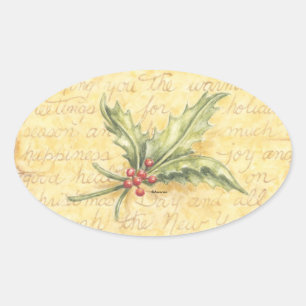 Adesivo Oval Vinhetas de Natal Holly Sai