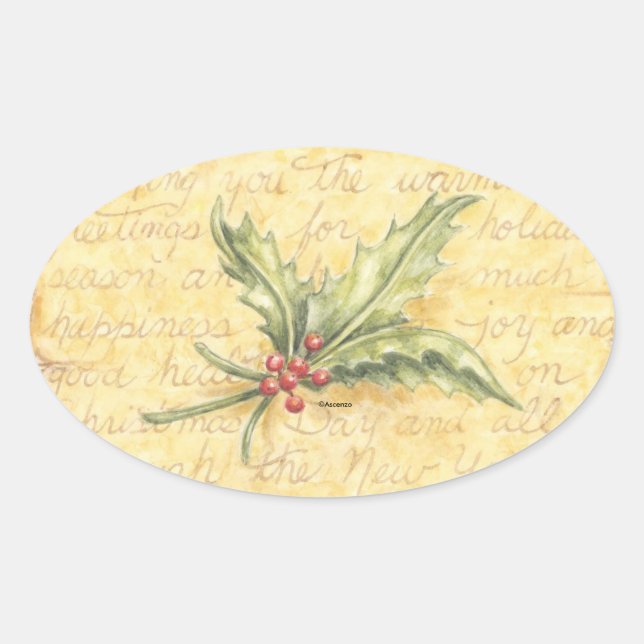 Adesivo Oval Vinhetas de Natal Holly Sai (Frente)