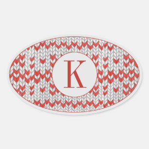Adesivo Oval Vinhetas Oval do KNIT NORDIC VERMELHO + inicial