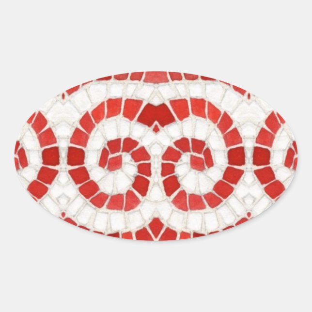 Adesivo Oval Vinhetas Oval MOSAIC VERMELHO (Frente)