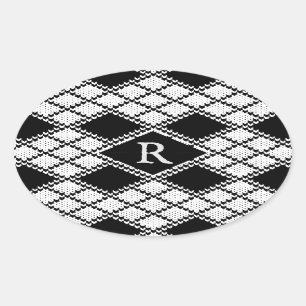 Adesivo Oval Vinhetas Oval NIT ARGYLE PRETO + Iniciais