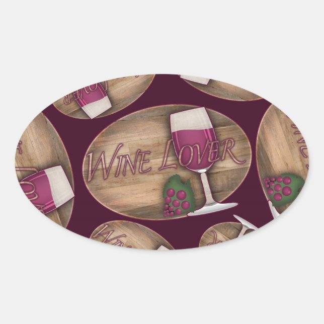 Adesivo Oval Vinho em Oval de Madeira (Frente)