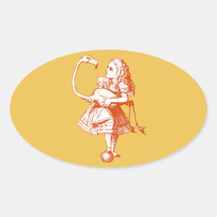 Adesivo Oval Vintage Alice no País das Maravilhas Flamingo
