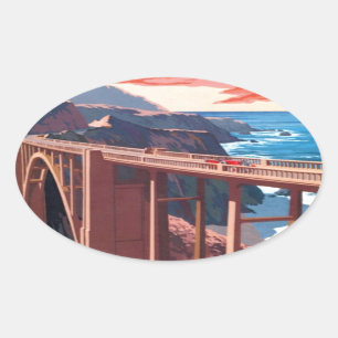 Adesivo Oval Vintage Big Sur Bixby Bridge USA Turismo nos EUA
