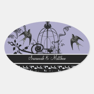 Adesivo Oval Vintage Birds Casamento