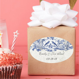 Adesivo Oval Vintage Blue Birds Stickers