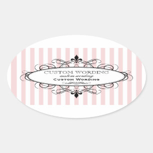 Adesivo Oval Vintage Blush Pink Fleur de Lis - Personalizado Fr