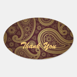 Adesivo Oval vintage burgundy paisley obrigado de casamento oes