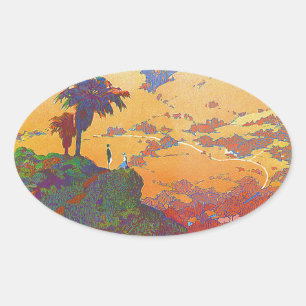 Adesivo Oval Vintage California Viagem Sticker