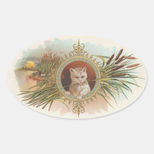 Adesivo Oval Vintage Cat (Frente)