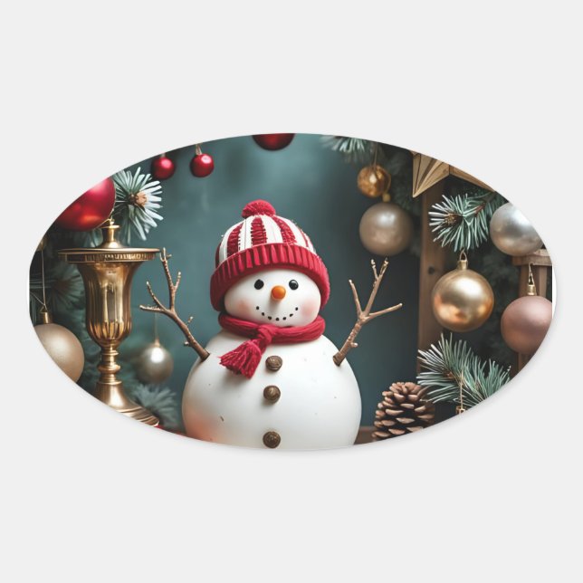 Adesivo Oval Vintage Christmas - Stickers (Frente)