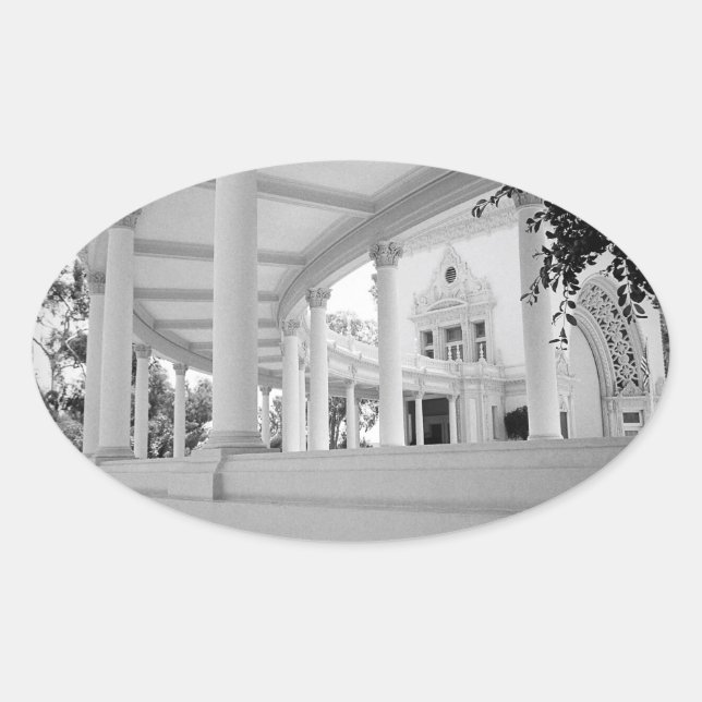 Adesivo Oval Vintage Columns Architecture Black and White Photo (Frente)