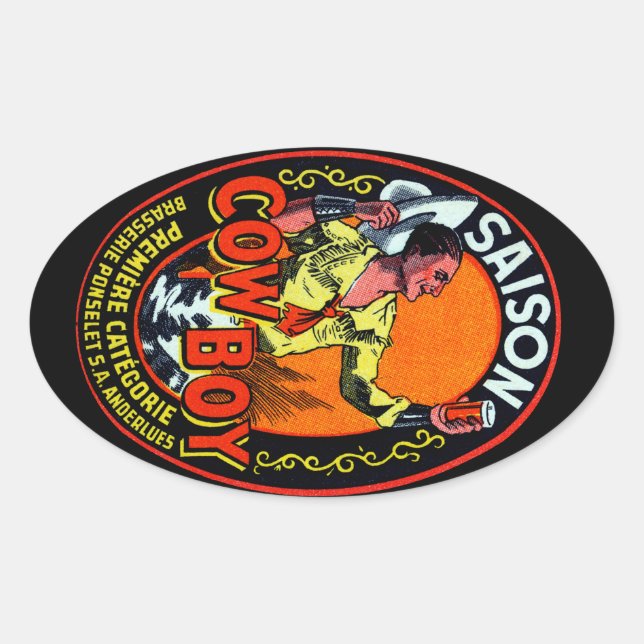 Adesivo Oval Vintage Cowboy Ale (Frente)