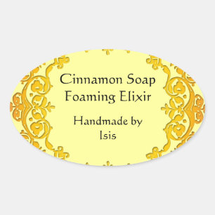 Adesivo Oval Vintage Floral Custom Canning ou Soap Label Amarel