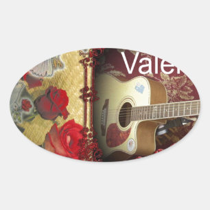 Adesivo Oval Vintage Guitar: Dia dos Namorados da Bela Marrom a