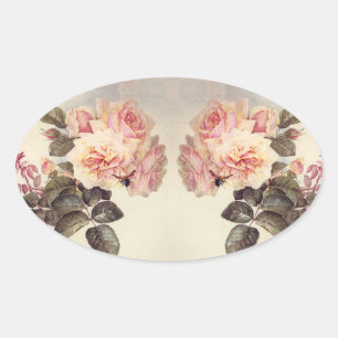 Adesivo Oval Vintage Pink Cabbage Rosa