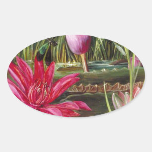 Adesivo Oval Vintage pintando flores cor-de-rosa