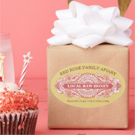 Adesivo Oval Vintage Red and Dourado Rosette Honey Sticker