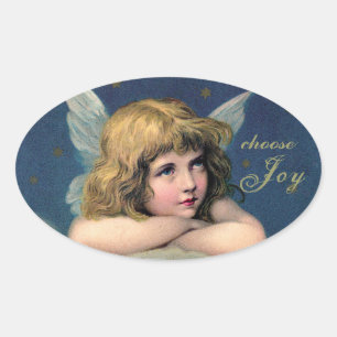 Adesivo Oval Vintage Resting Angel - Choose Joy - Oval Stickers
