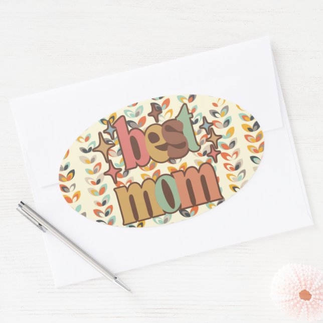 Adesivo Oval Vintage Retro Melhor Mãe (Envelope)
