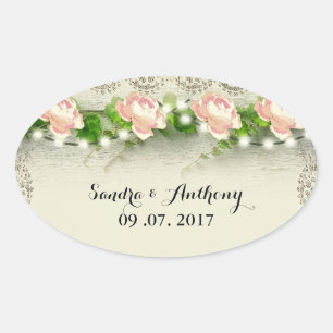 Adesivo Oval Vintage Rosa & Vace Wedation Sticker