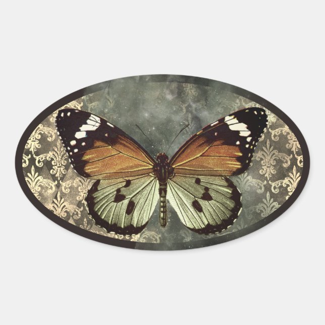 Adesivo Oval Vintage Style Butterfly Gothic (Frente)