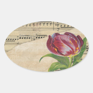 Adesivo Oval Vintage Victorian Music Romance Tulips