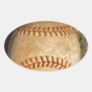 Adesivo Oval Vintage White Baseball Red Stitching