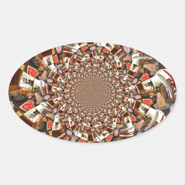 Adesivo Oval Visão Psicodélica das Matizes Marrons (Frente)