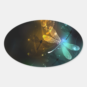 Adesivo Oval Voo luminoso verde de libélula