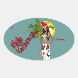 Adesivo Oval Wahine Pinup Christmas Gift Tag Stickers