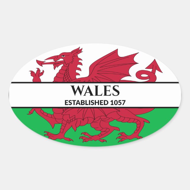 Adesivo Oval Wales Estabeleceu Bandeira do Dragão Galês 1057 (Frente)